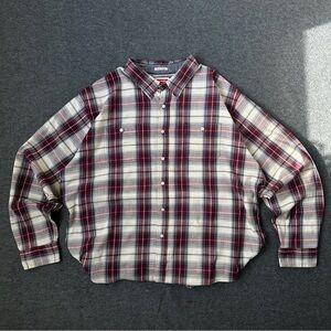 Wrangler Men's Casual Plaid Shirt - Burgundy and White